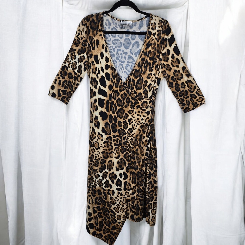 Joseph Ribkoff Leopard Print Wrap Dress Woman 10 Asymmetrical Hem 3/4 Sleeve